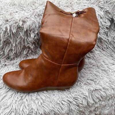 Kohls Womens Brown Boots Knee High Wedges Zipper Buckle Cognac Size  Comfort