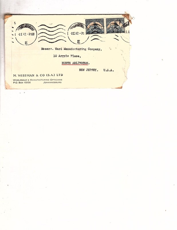 south africa stamp 1942 Johannesburg Censored Airmail Cover To Jersey NJ USA (dg