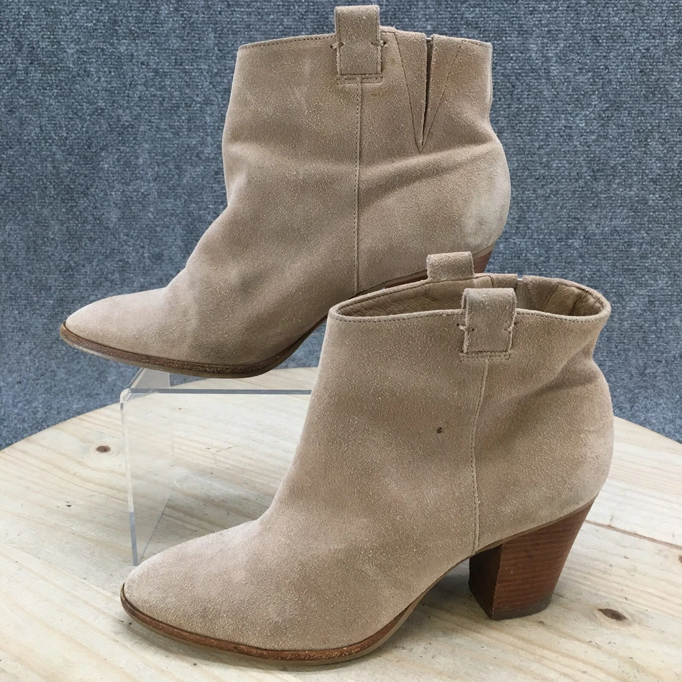 J.Crew Botas Mujer 9 Botines Beige Gamuza Puntera Almendra Cono Tacones Pull On Foto 2 de 4