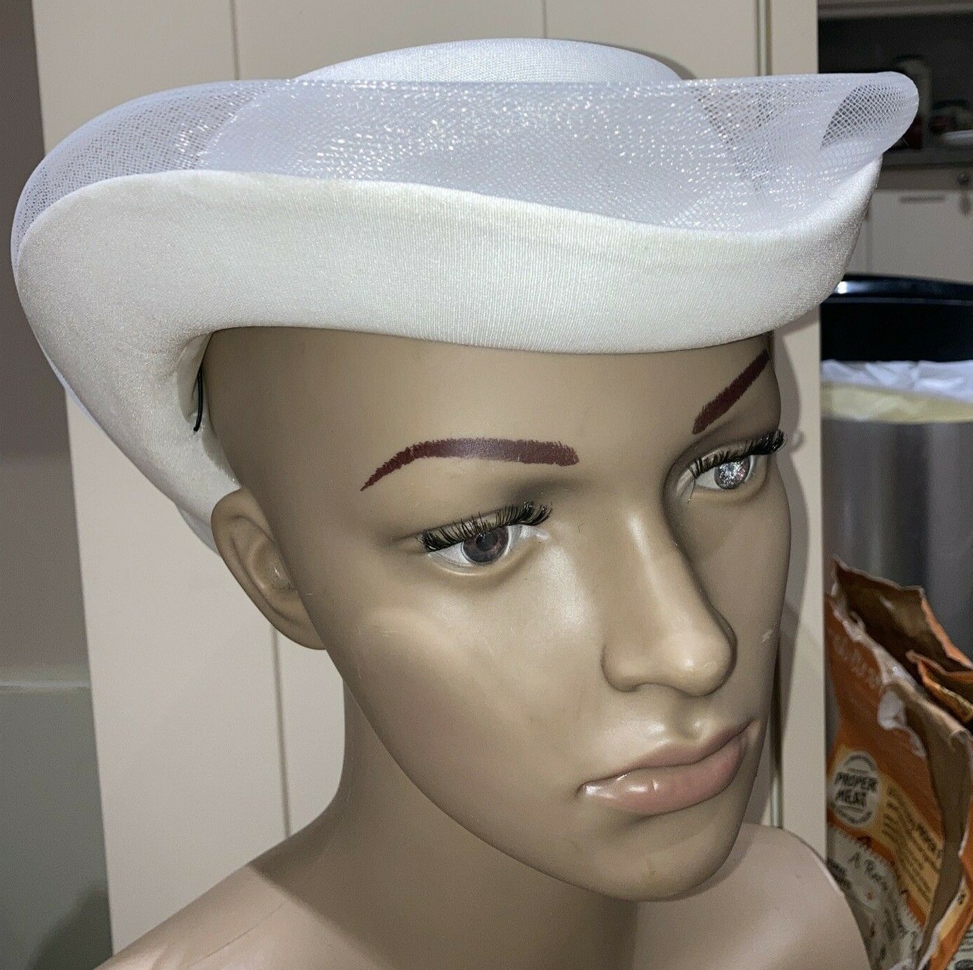 Vintage 1970s/80s Off-White Yessica, (C & A), Hat with Trim, Size M 7