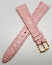 18 mm PINK GENUINE LEATHER STITCHED WOMEN'S QUALITY WATCH BAND GOLD BUCKLE NOS