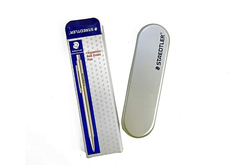 Staedtler With Blue Ink Premium "Organizer Pen" Ballpoint Pen , Silver Barrel - Foto 2 di 4