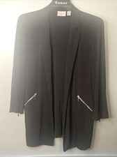 Chicos Size 1 Black Cardigan Jacket Zipped Pockets Poly/Spandex Stretch