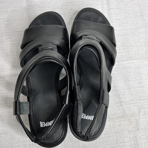 Camper Womens Damas Wedge Leather Sandal 37 US 7 Black Slingback Strappy - Picture 5 of 8