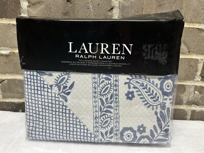 Ralph Lauren Wakefield Blue Paisley Full Queen Duvet Cover 3 pc