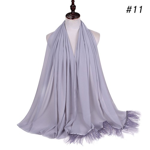 Women Chiffon Hijab Scarf Plain Feather Tassel Scarves Turban Shawls and Wraps - Picture 35 of 37