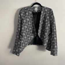 Halogen Women's Sz S Black/White Open Drape Front Zippered Pocketed Blazer