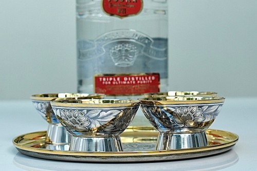 Russian Solid Silver Tray & Four Bowls Set Niello Decoration, Soviet Period 404g - Picture 22 of 24