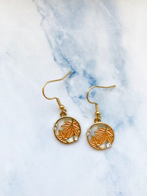 Fall Earrings Maple Leaf with Rhinestone/Drop and Dangle/Free Shipping/US Seller