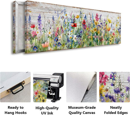 Rustic Wildflower Wall Art for Living Room, Farmhouse Colorful Floral Scenery Pi - Picture 6 of 12