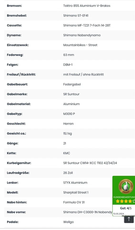 Bulls Sharptail Street 1 ATB Mountainbike 26“ 56 cm RH Herren, Training Top - Bild 3 von 4