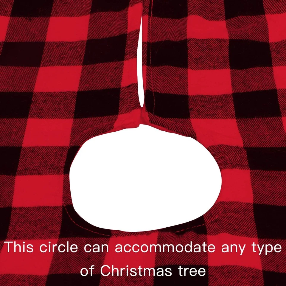 Christmas Tree Skirt 48 inch Large, Double Layer Red and Black Plaid Buffalo - Image 4 of 4
