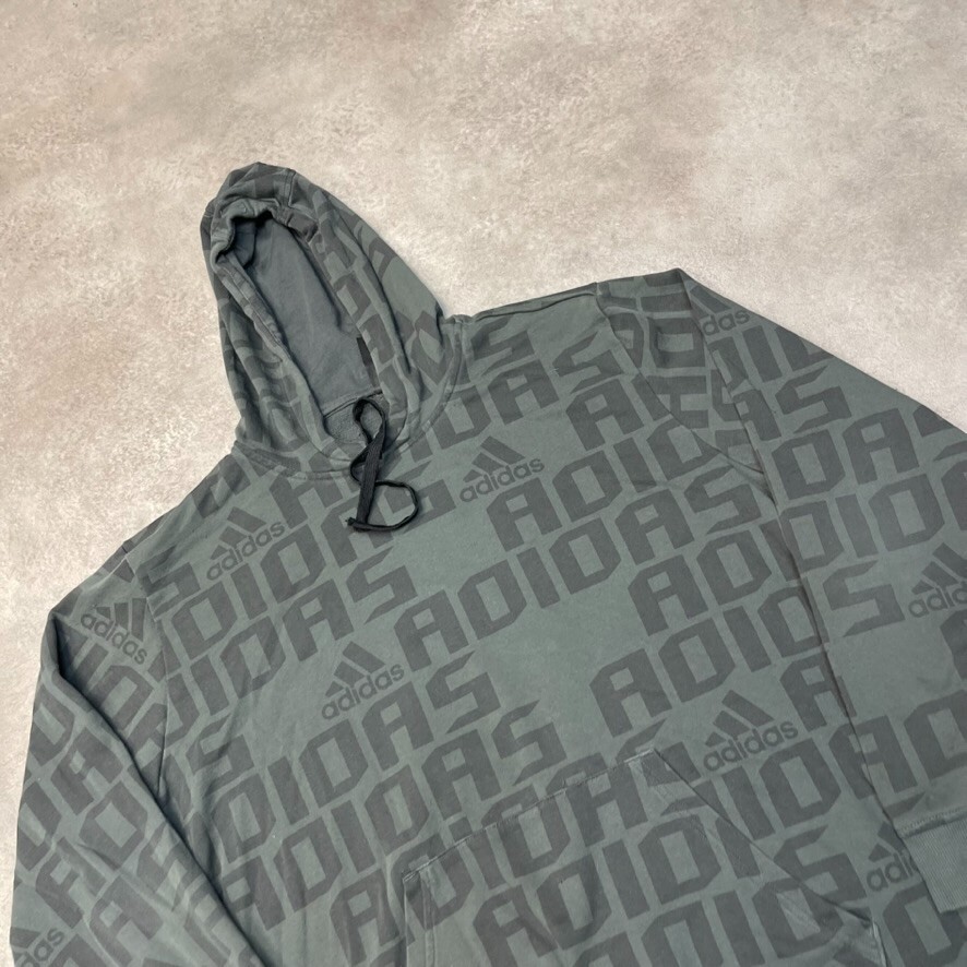 Adidas Hoodie Mens Y2K Pullover All Over Print Sweatshirt, Green, Large image 3