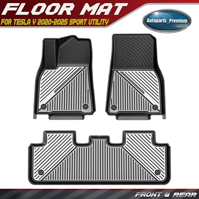 3x Front & Rear Nimbus Cloud & Cool Gray Floor Mat Liner for Tesla Model Y 20-25