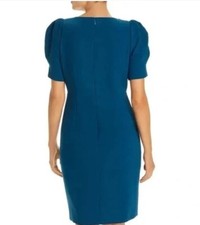 NWT Elie Tahari Delphine Puff-Shoulder Pleat Cocktail Dress Turquoise Blue NYE