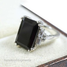 Emerald Cut 3.25CT Real Black Onyx 14K White Gold Finish Engagement Wedding Ring