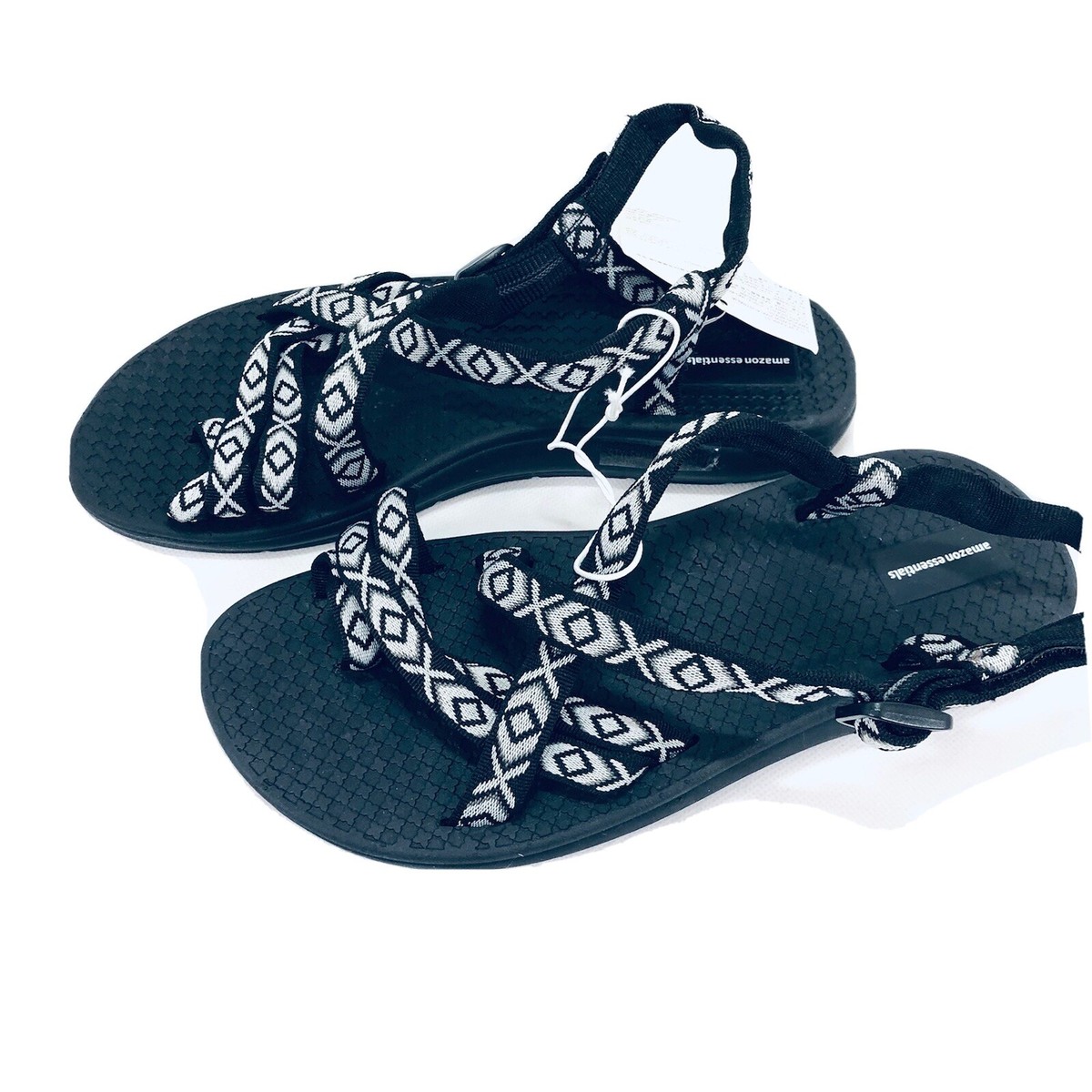 Amazon Essentials Women's Hazel Flat Sandal Size Black White