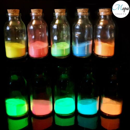 Pigmento polvere fosforescente fluorescente si illumina al buio 5 colori fluo - Foto 1 di 1