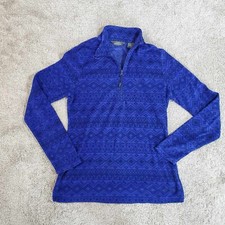 Eddie Bauer Sweater Womens Blue Aztec Print 1/4 Zip Fleece Size Small S