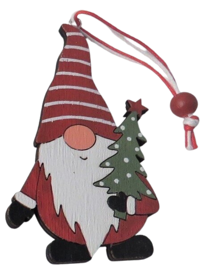 Small Wooden Gonk with Tree Christmas Tree Decoration by Giftware Trading