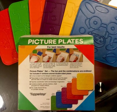 (1 Set) New Vintage Tupperware Picture Plates 6 double-sided plates