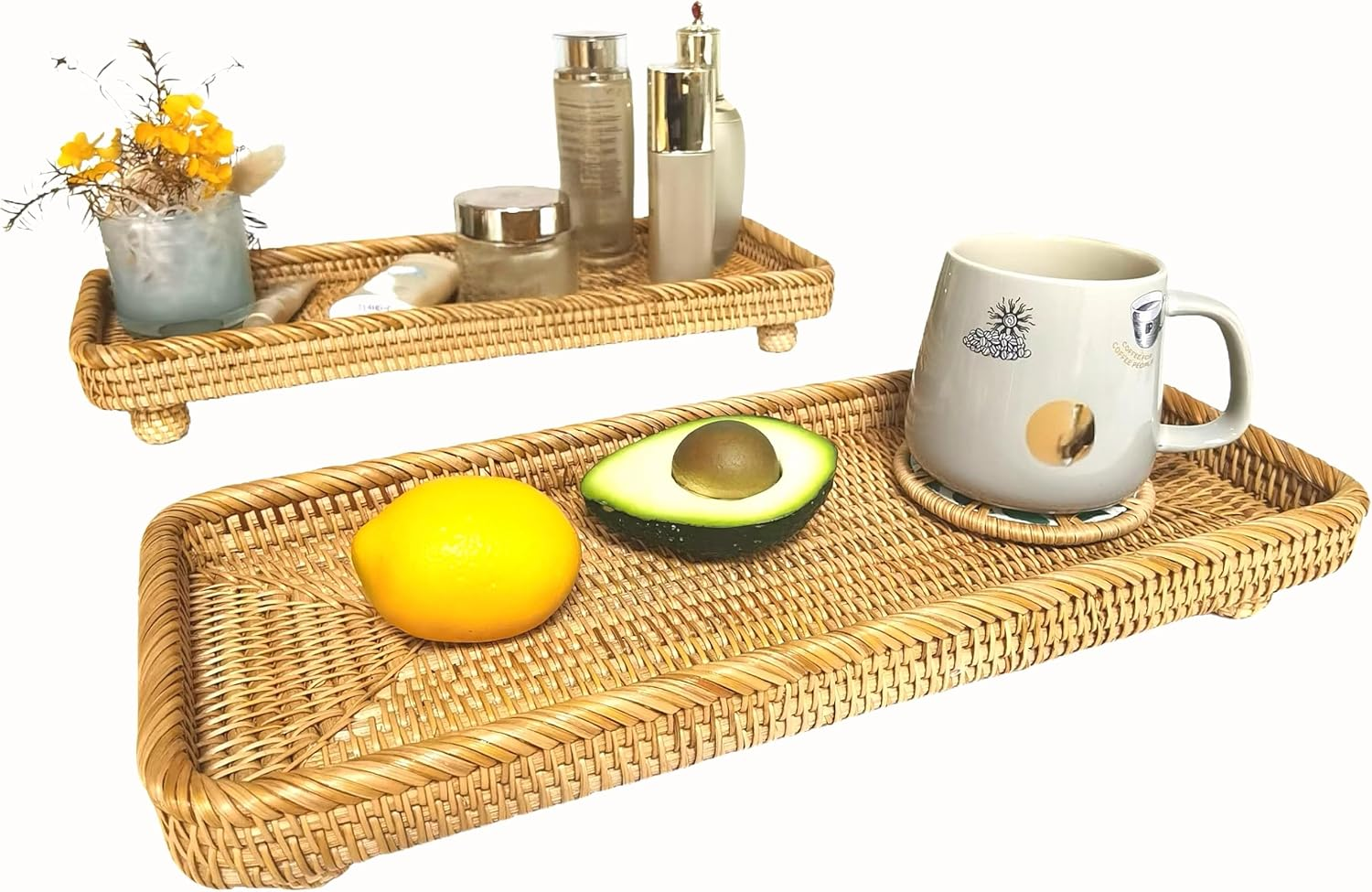 17Inch Narrow Rattan Pedestal Tables 2Pack Natural Home Decor