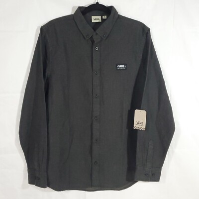 NWT VANS Shirt Mens Medium Dark Gray Button Down Long
