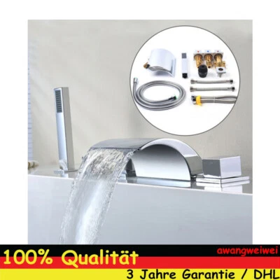 TBVECHI Wannenrandarmatur LED Wasserfall Badewannenarmatur Zeitgenössische 5 Loch-Set