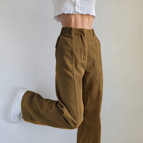 Damen Cord Spleißhose Hose gerades Bein hoher Bund locker Freizeit - Bild 15 von 48