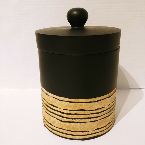 Interlude Home Baca Vase Canister w/ Lid Carved Wood Black Brown Rustic 7" Tall - Picture 3 of 10