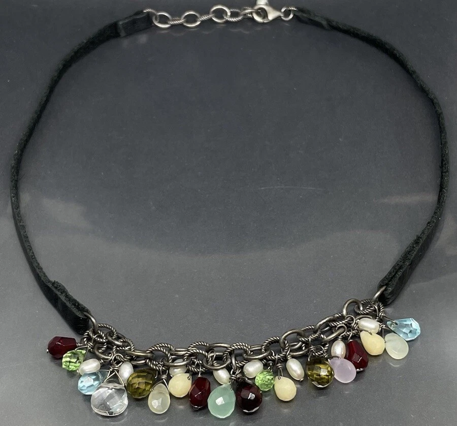 Collar para mujer Silpada arco iris plata esterlina 925 facetado vidrio perlas dijes