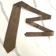 Brooks Brothers 346 Tie Men's Gold Geometric Pure Silk Necktie Handmade In USA