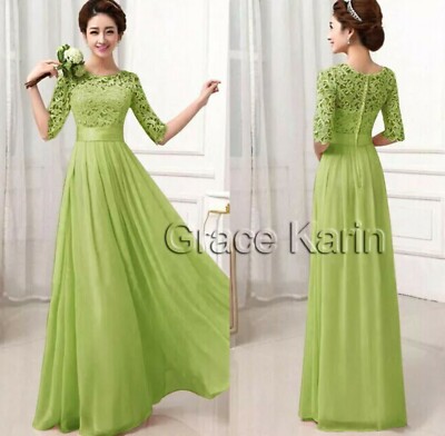 Robe Grace Karin Taille XL - Satin Vert-jaune Avec Détails Crochet - Style Robe De Bal - Neuf Sans étiquettes