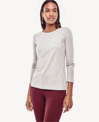 T-shirt Ann Taylor LOFT Gris à Effet Cuir – Manches Courtes, Taille S – Occasion Très Bon état