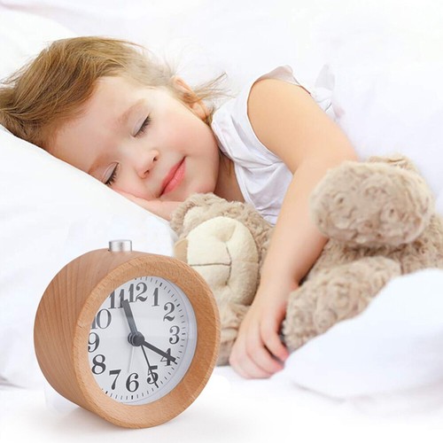 Wooden Analog Alarm Clock Non Ticking Bedside Table Desk Snooze w/ Night Light - Picture 9 of 15
