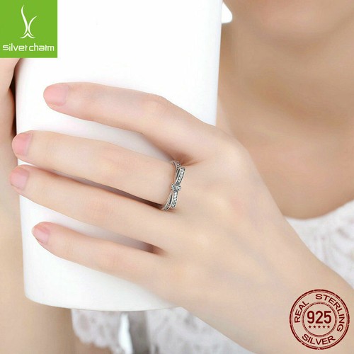 Free Shipping S925 Sterling Sparkling Bow CZ Rings Fit Women Authentic Jewelry - Picture 6 of 61