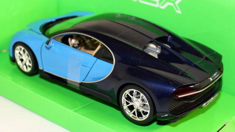 Nex 1/24-27 Bugatti Chiron Two Tone Blue Supercar Scale Diecast Model Car - Image 3 of 4
