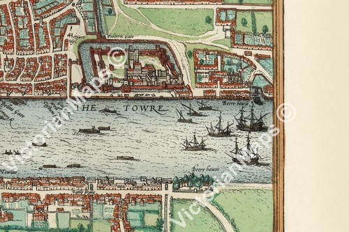 antique Elizabethan Tudor FIRST MAP OF LONDON Braun & Hogenberg 1572 art poster - Picture 4 of 6