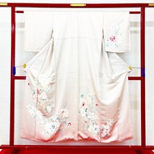Japanese Kimono 'HOUMONGI' Silk/Pink gray/Flower/Traditional/Length:154cm N902