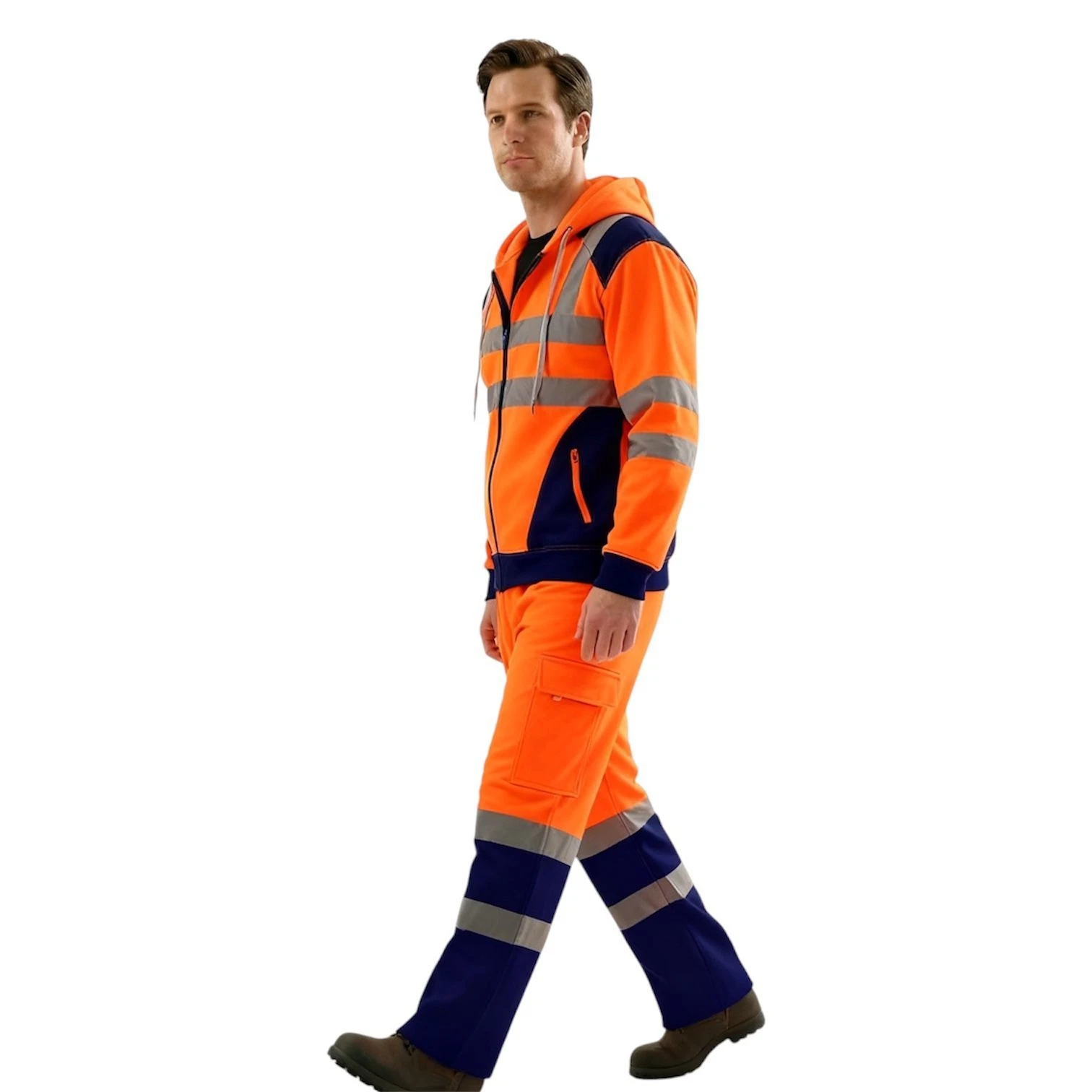 Men’s Hi Vis Viz Orange Safety Set Hoodie & Jogger Trousers High Vis Work Wear