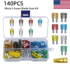 140Pcs Micro 2 Fuses Blade Fuse Kit Automotive Commercial Assortment With Clip