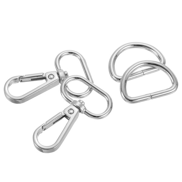 "Drehbarer Karabinerhaken, Push-Gate-Karabinerverschluss Mit D-Ringen (1\" Silber)"-image