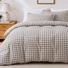 Gingham Duvet Cover King 104"x90", Brown Tan Plaid Duvet Cover Set