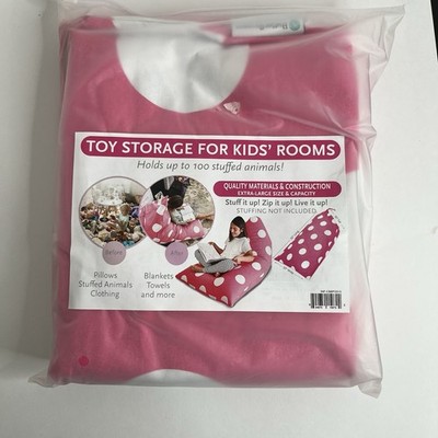   Kids Toy Storage Bean Bag Cover | Holds 100+ Stuffed Animals | Pink Polka Dot