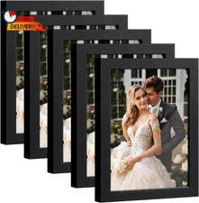 Happyhapi 4X6 Picture Frame Set of 5, Black Frames Display Photo 3.5X5 with Mat 