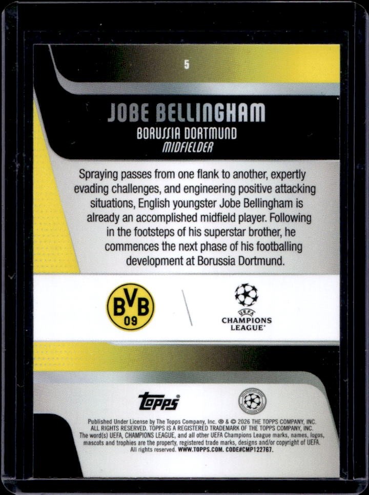 2025-26 Topps UEFA Jobe Bellingham Purple Foil Rookie RC #/250 Dortmund view 2