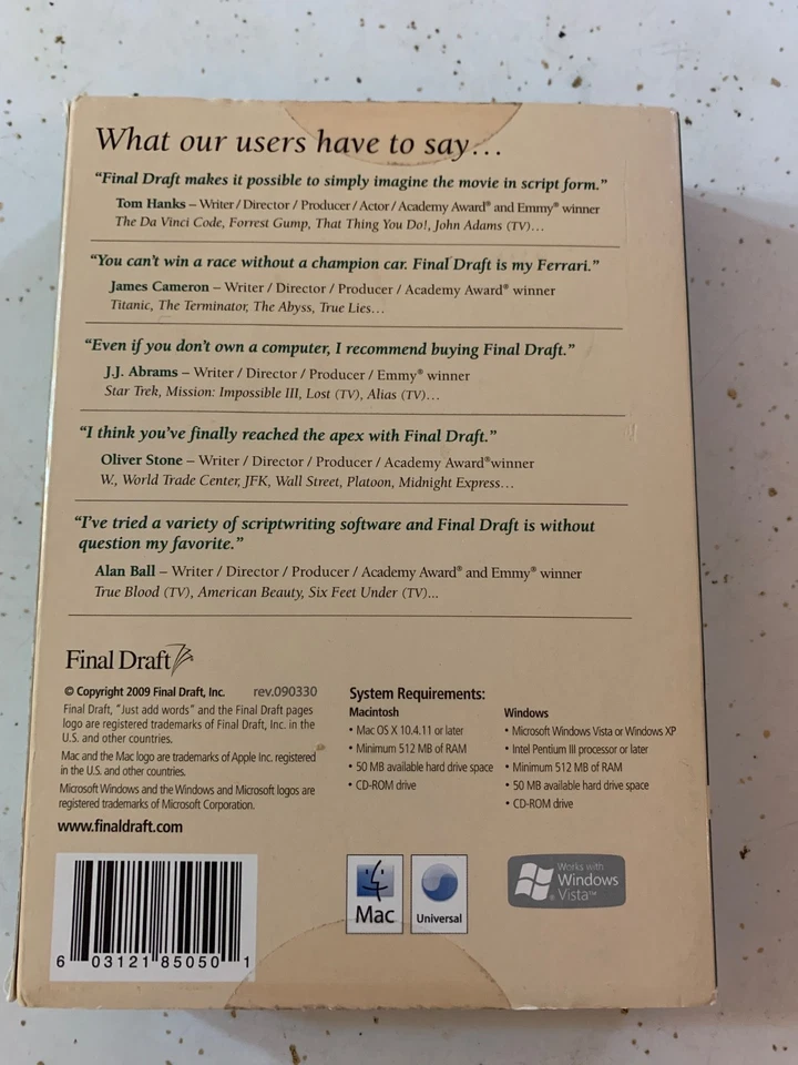 Software de escritura de guiones profesional Final Draft versión 8 MAC Windows PC CD 2009 Foto 2 de 3