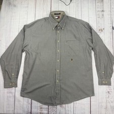 Vtg Tommy Hilfiger Mens L Button Down Shirt Plaid Long Sleeve Embroidered Logo