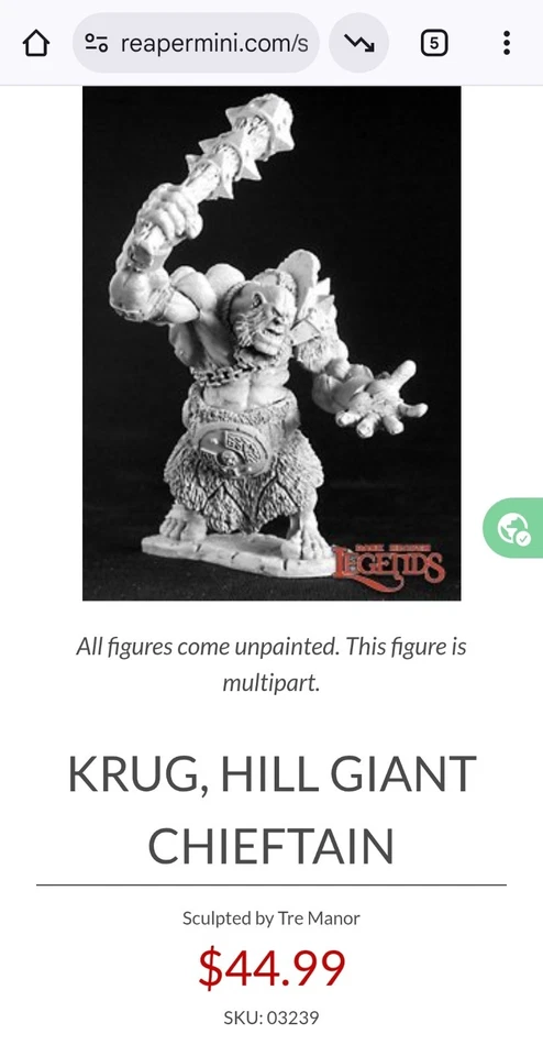 ⚔️👑 Eis Krug, o Chefe Gigante da Colina! Miniatura Reaper pintada à mão 👑⚔️ - Imagem 4 de 4
