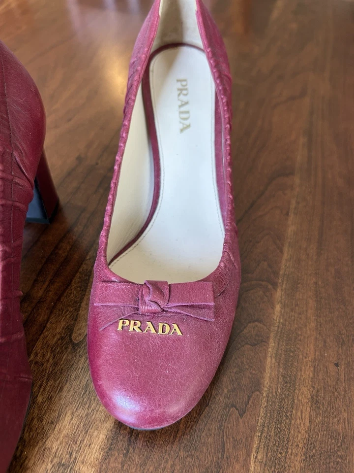 Zapatos de salón PRADA Borgoña Borgoña Tacón Redondo EU 37.5 US 7.5 para mujer’s Foto 3 de 4